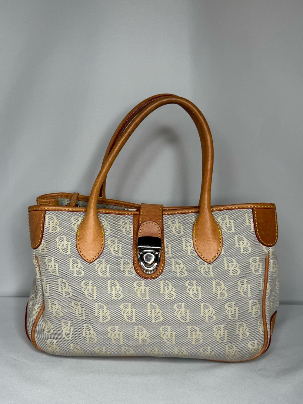 Dooney & Bourke DB Monogram Canvas Satchel Crossbody Shoulder Bag Cream Pink